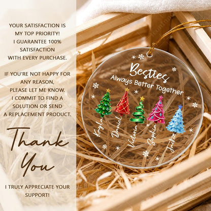 Personalized Friend Christmas Ornament, Besties Always Better Together Circle Glass Ornament
