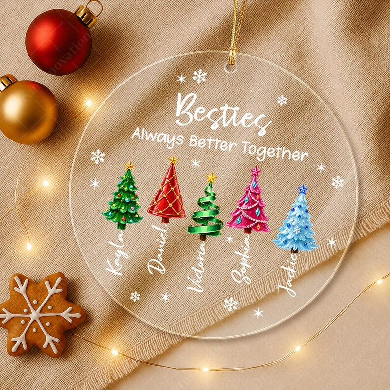 Personalized Friend Christmas Ornament, Besties Always Better Together Circle Glass Ornament