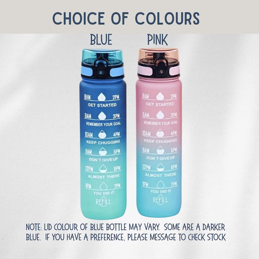 Personalised Water Bottle with Spout, Leak Proof, BPA-Free, Time Markings