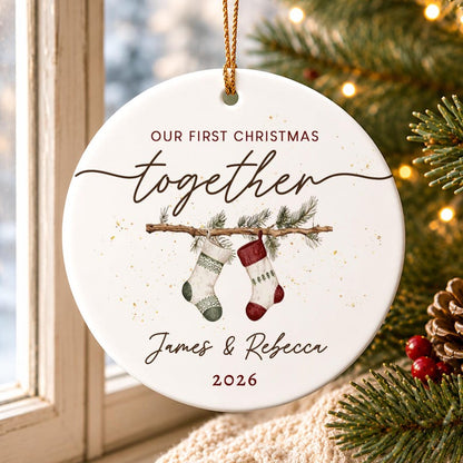 First Christmas Together Ornament, Custom Couple Names Stocking Keepsake