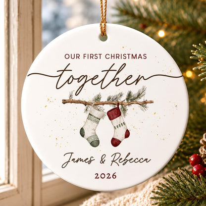 First Christmas Together Ornament, Custom Couple Names Stocking Keepsake