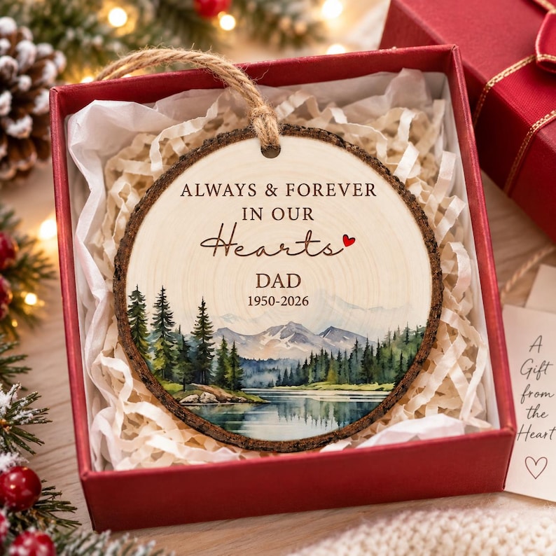 Personalized Memorial Ornament, Dad Remembrance Gift, In Memory of Mom and Dad, Wooden Sympathy Christmas Keepsake