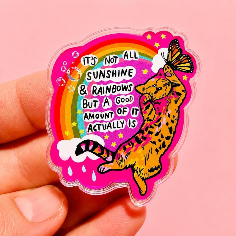 Cat Magnet Rainbow Fridge Decor Cat Lover Gift Dopamine Decor Cubicle Magnet Locker Cute Cat Themed Gift Vet Tech Affirmation Magnet Kitty
