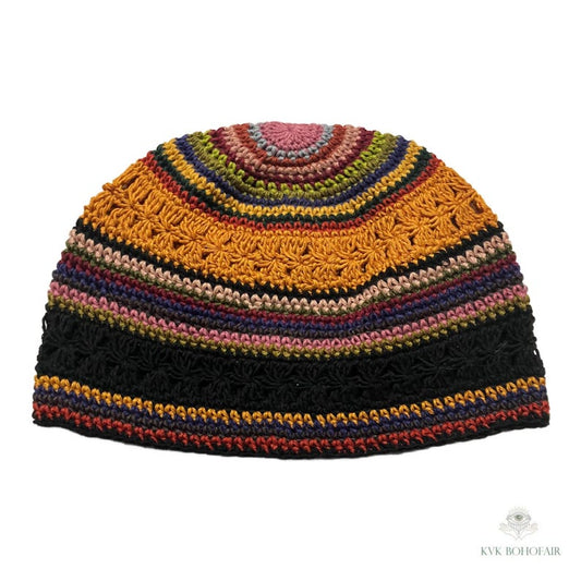 Striped Kufi Skull Cap - Crocheted Beanie Hat, Ethically sourced