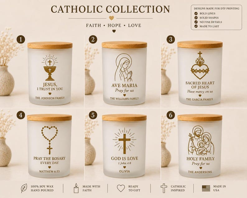 Personalized Catholic Candle, Bible Verse Candle, Catholic Gift, First Communion Gift, Prayer Candle, Engraved Bamboo Lid