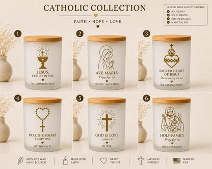 Personalized Catholic Candle, Bible Verse Candle, Catholic Gift, First Communion Gift, Prayer Candle, Engraved Bamboo Lid