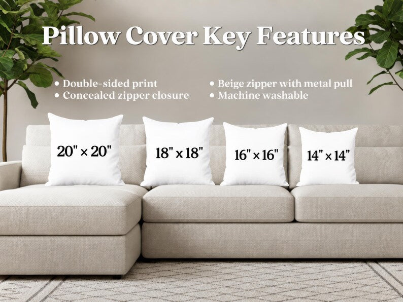 Blue Tile Pattern Pillow Cover, Mediterranean Floral Design, Blue and White Geometric Botanical Coastal Farmhouse Home Decor Pillowcase Gift
