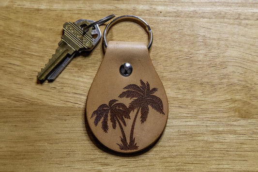 Palm Trees Leather Keychain
