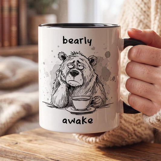 Bearly Awake Mug, Funny Sleepy Bear Coffee Mug, Not a Morning Person Gift, Cute Tired Bear Mug, Sarcastic Coffee Lover Gift