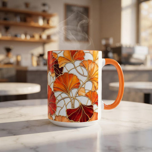 Autumn Ginkgo Leaves stained glass Mug | Accent Coffee Mug 11oz 15oz