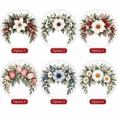 Personalized Floral Christmas Ornament, Custom Name Flower Ornament, Acrylic Glass Ceramic Keepsake, Christmas Gift