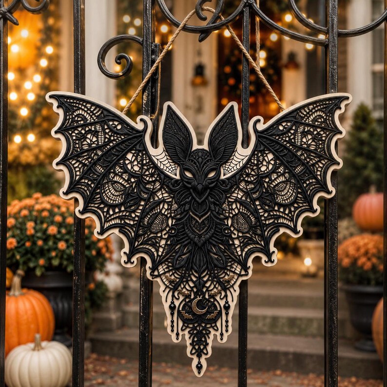Gothic Bat Door Hanger, Halloween Wooden Sign, Spooky Bat Wall Decor, Witchy Home Decor, Gothic Halloween Decor, Front Door Decoration