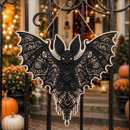 Gothic Bat Door Hanger, Halloween Wooden Sign, Spooky Bat Wall Decor, Witchy Home Decor, Gothic Halloween Decor, Front Door Decoration