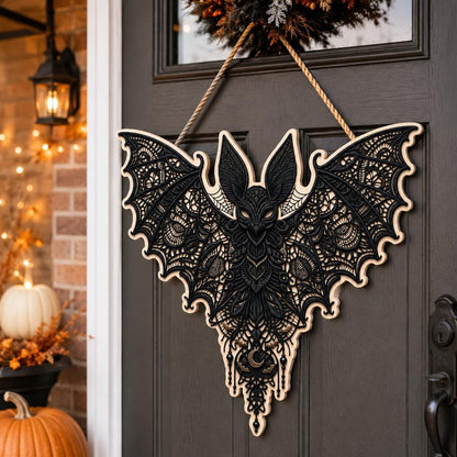 Gothic Bat Door Hanger, Halloween Wooden Sign, Spooky Bat Wall Decor, Witchy Home Decor, Gothic Halloween Decor, Front Door Decoration