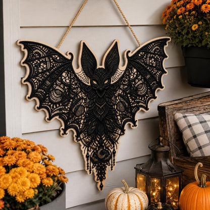 Gothic Bat Door Hanger, Halloween Wooden Sign, Spooky Bat Wall Decor, Witchy Home Decor, Gothic Halloween Decor, Front Door Decoration