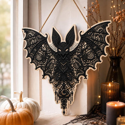 Gothic Bat Door Hanger, Halloween Wooden Sign, Spooky Bat Wall Decor, Witchy Home Decor, Gothic Halloween Decor, Front Door Decoration