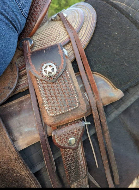 Leather Back Cinch Phone Case for Saddle, Handmade Full Grain Buffalo Holster, Made in USA