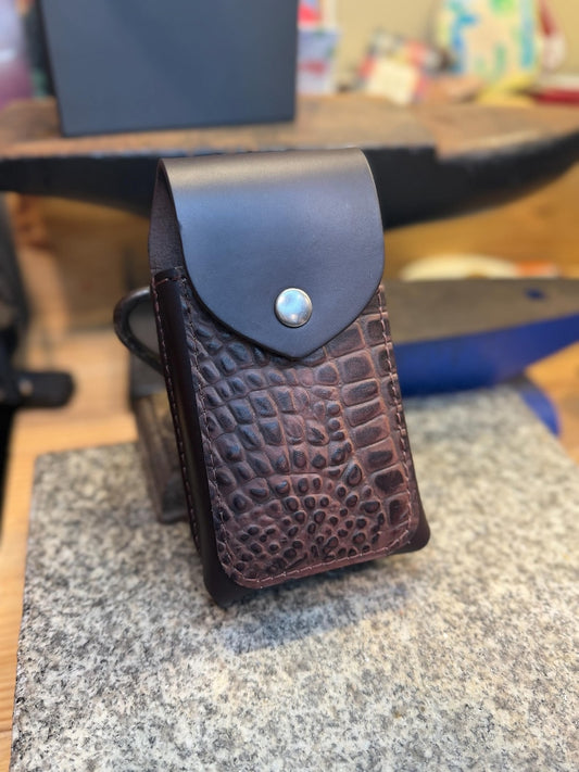 Alligator Leather Phone Case for Belt, Handmade Full Grain, Made in USA