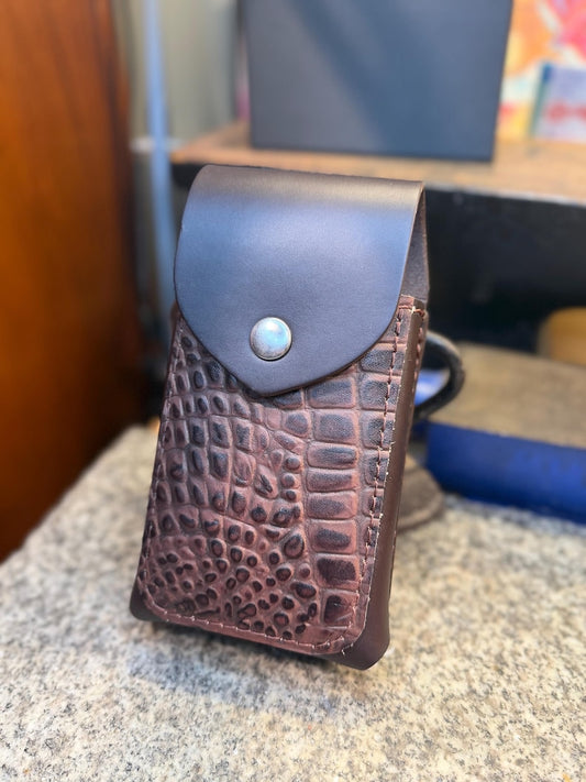 Alligator Leather Phone Case for Belt, Handmade Full Grain, Made in USA