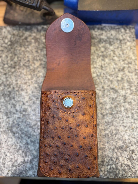 Ostrich Leather Phone Case for Belt, Handmade Full Grain, Made in USA