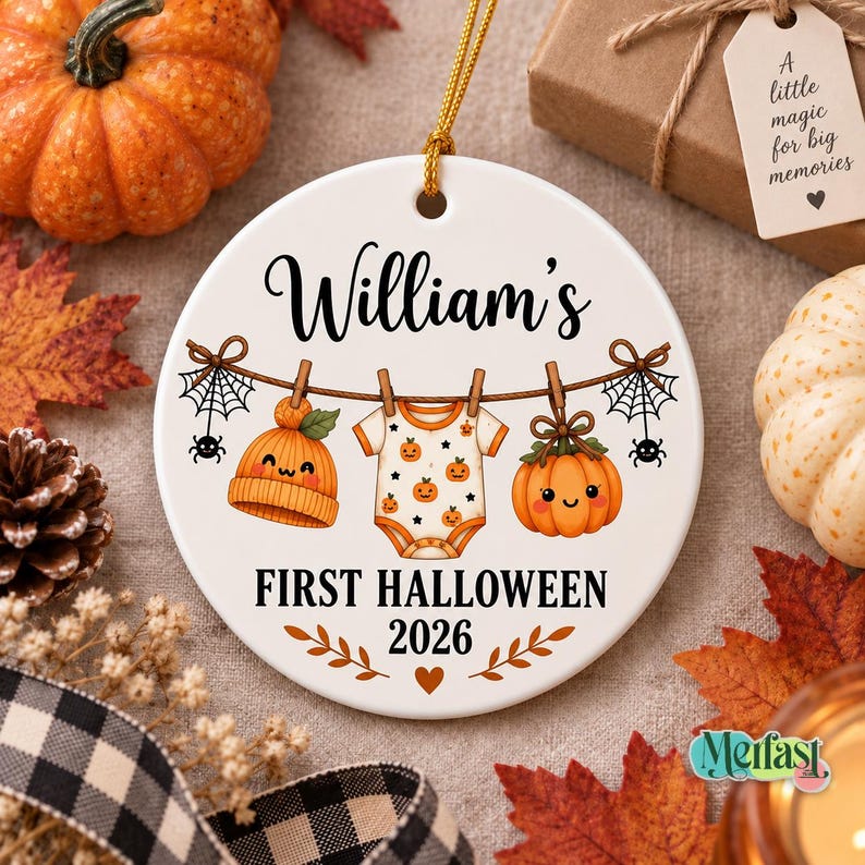 Personalized Baby First Halloween Ornament, Custom Baby Name Ornament, Newborn Halloween Keepsake, Baby Halloween Gift 2026