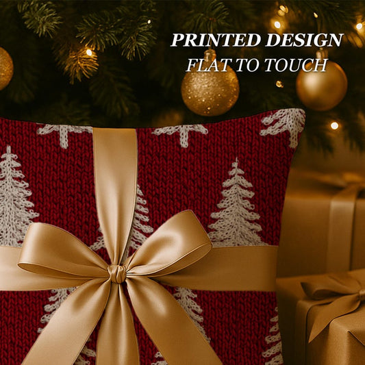 White Christmas Trees Pillow Cover with Knit Effect, Cabin Chic Cushion Case, Luxe Holiday Decor, Decorative Rustic Winter Pillowcase Gift