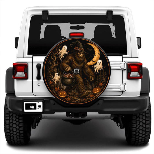 Halloween Bigfoot Spare Tire Cover with Witch, Ghosts, Pumpkins and Optional Camera Hole