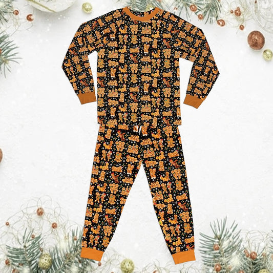 Couples Matching Pjs Gingerbread Man Christmas Pajama Set, Black Holiday Sleepwear, Family Christmas Pj Sibling Xmas Gift Loungewear