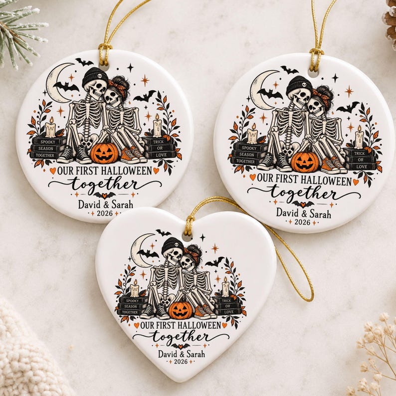 Personalized First Halloween Couple Ornament, Spooky Skeleton Keepsake Gift