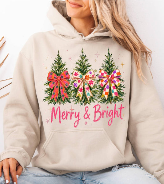 Merry Christmas Tree Hoodie, Colorful Bow Xmas Gift for Women, Festive Season Family Pajamas