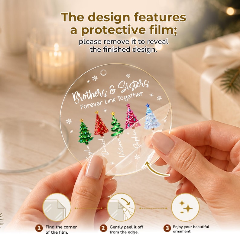 Personalized Brother & Sisters Siblings Christmas Tree Circle Glass Ornament