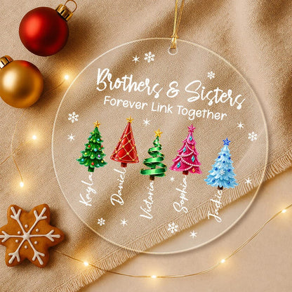 Personalized Brother & Sisters Siblings Christmas Tree Circle Glass Ornament