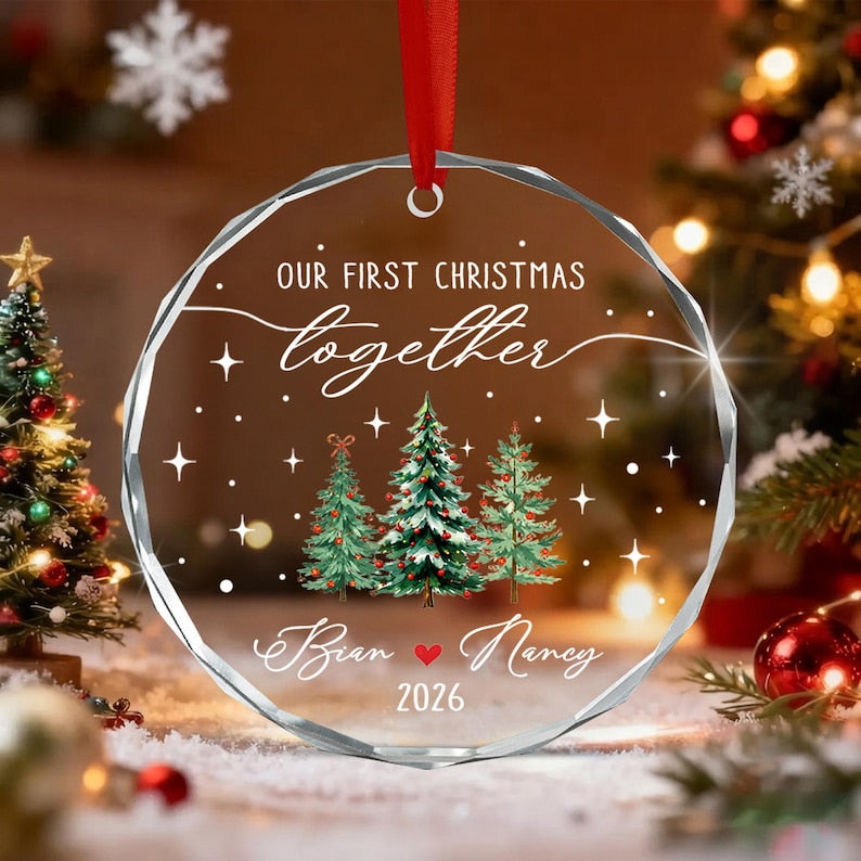 Personalized Our First Christmas Together Keepsake, Custom Couple Name Xmas Tree Glass Ornament