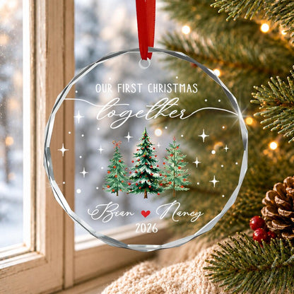 Personalized Our First Christmas Together Keepsake, Custom Couple Name Xmas Tree Glass Ornament