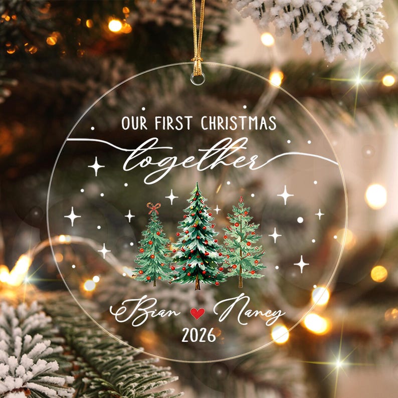 Personalized Our First Christmas Together Keepsake, Custom Couple Name Xmas Tree Glass Ornament