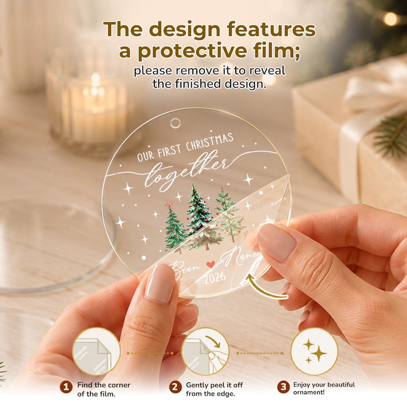 Personalized Our First Christmas Together Keepsake, Custom Couple Name Xmas Tree Glass Ornament