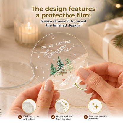 Personalized Our First Christmas Together Keepsake, Custom Couple Name Xmas Tree Glass Ornament