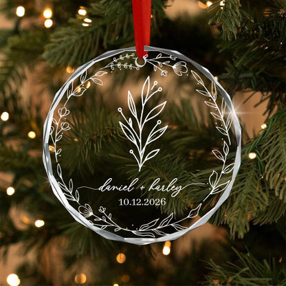 Personalized Christmas Together Keepsake Minialist Floral Circle Glass Ornament