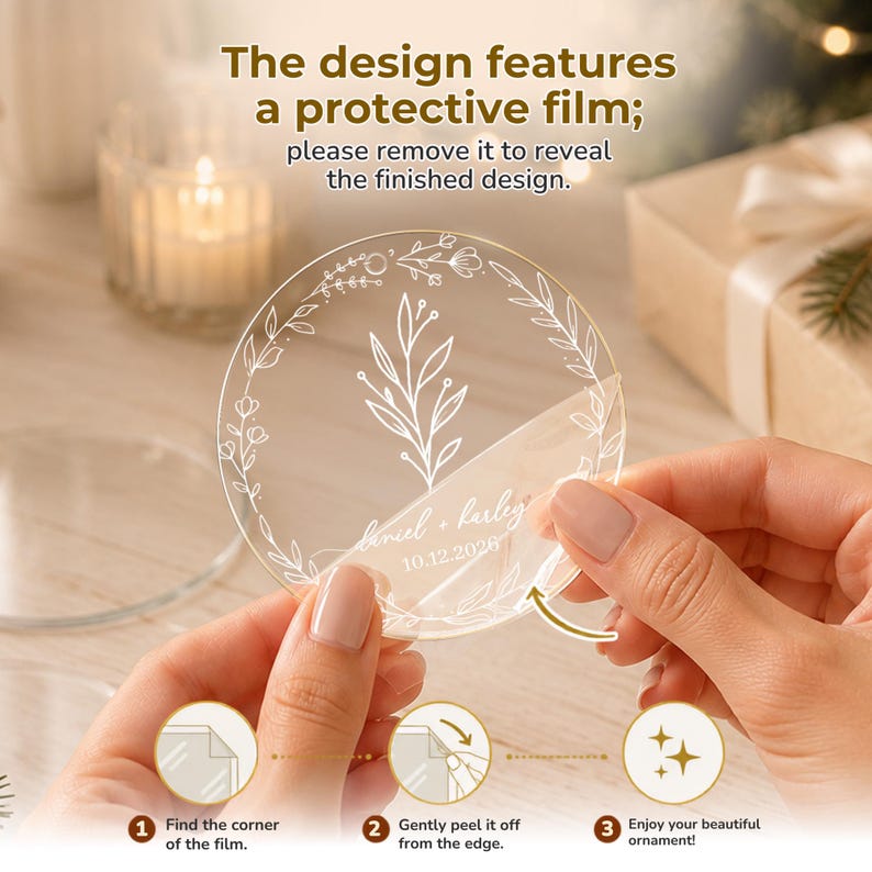 Personalized Christmas Together Keepsake Minialist Floral Circle Glass Ornament