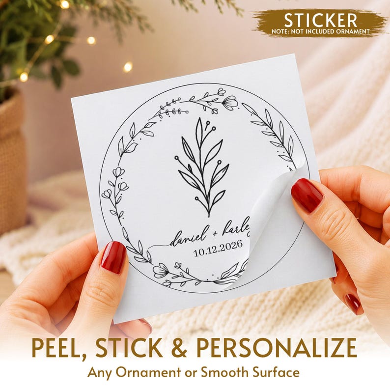 Personalized Christmas Together Keepsake Minialist Floral Circle Glass Ornament