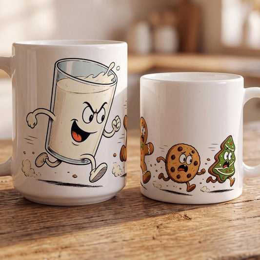 Funny Christmas Mug, Gingerbread Cartoon Coffee Mug, Retro Holiday Mug, Milk and Cookies Gift, Funny Xmas Coffee Mug, Stocking Stuffer