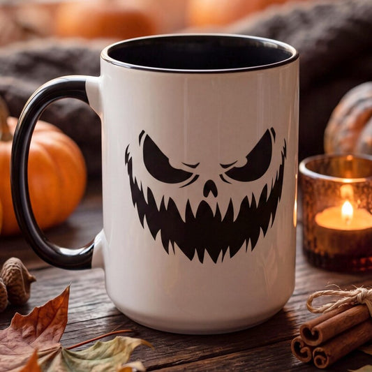 Scary Halloween Face Mug, Spooky Jack O Lantern Mug, Creepy Monster Coffee Mug, Halloween Gift Mug, Minimalist Spooky Coffee Mug