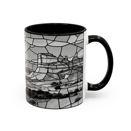 Western Sunset Mug, Cowboy Stained Glass Mug, Rustic Desert Coffee Mug, Southwestern Horse Rider Gift, Monochrome Landscape Mug