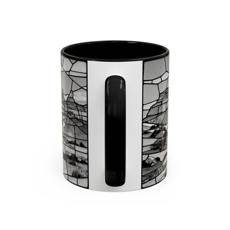 Western Sunset Mug, Cowboy Stained Glass Mug, Rustic Desert Coffee Mug, Southwestern Horse Rider Gift, Monochrome Landscape Mug