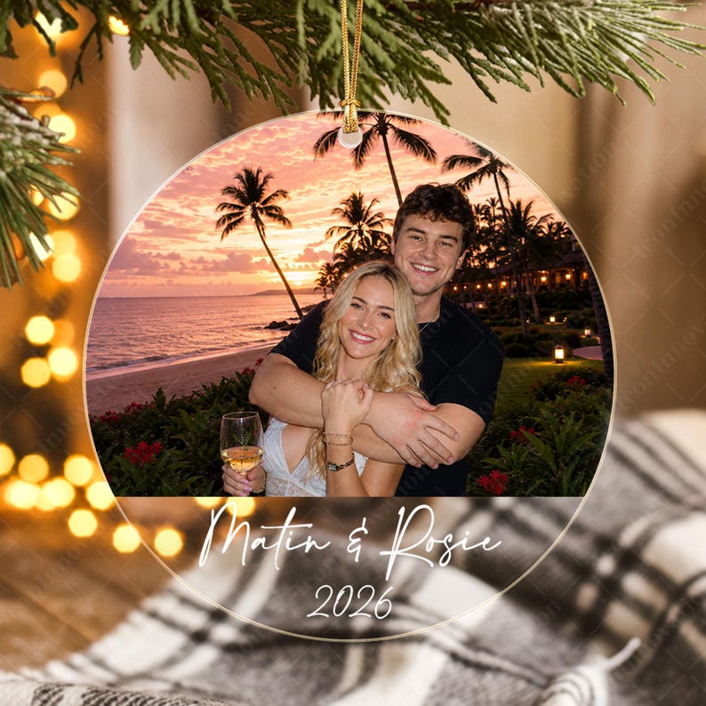 Personalized Couple Photo Ornament, Custom Name and Year Glass Keepsake