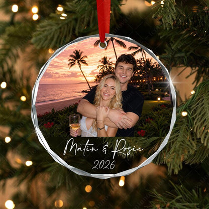 Personalized Couple Photo Ornament, Custom Name and Year Glass Keepsake