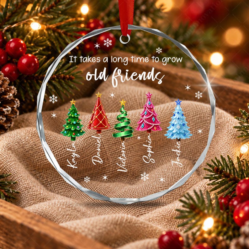 Personalized Friend Christmas Ornament, Custom Name Sea Glass Tree