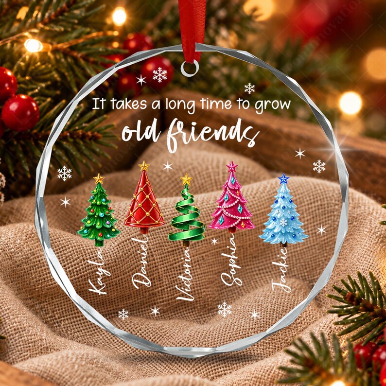 Personalized Friend Christmas Ornament, Custom Name Sea Glass Tree