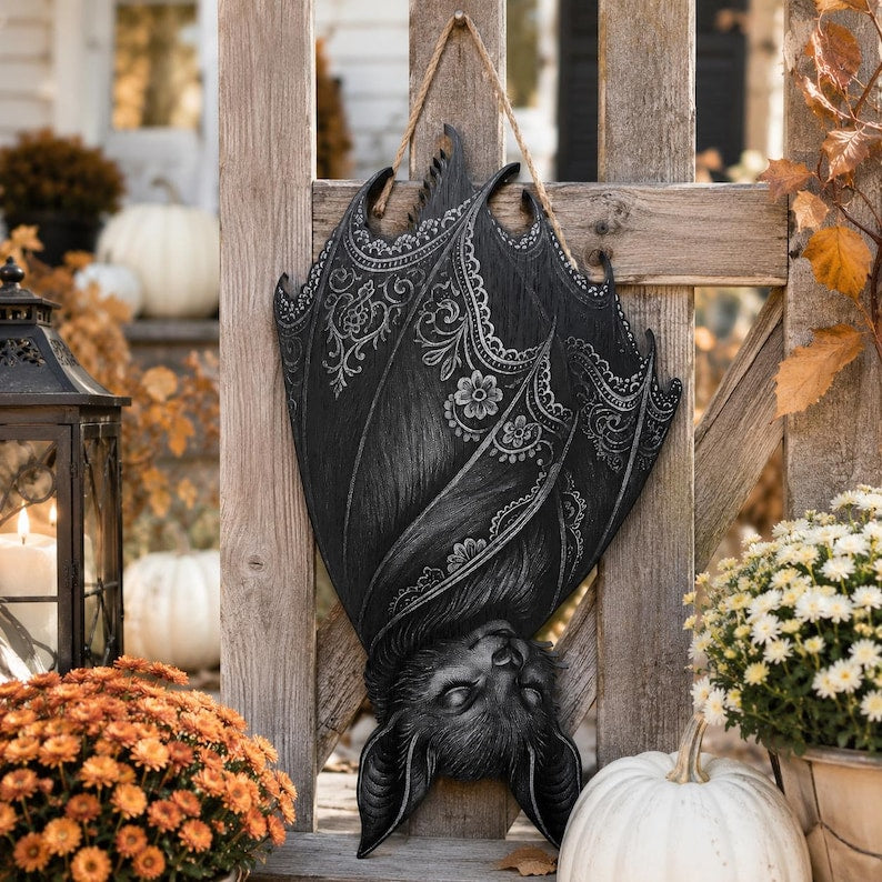 Gothic Bat Wooden Sign, Halloween Door Hanger, Spooky Bat Porch Decor, Dark Witchy Wall Art, Haunted Home Gift, Halloween Decor