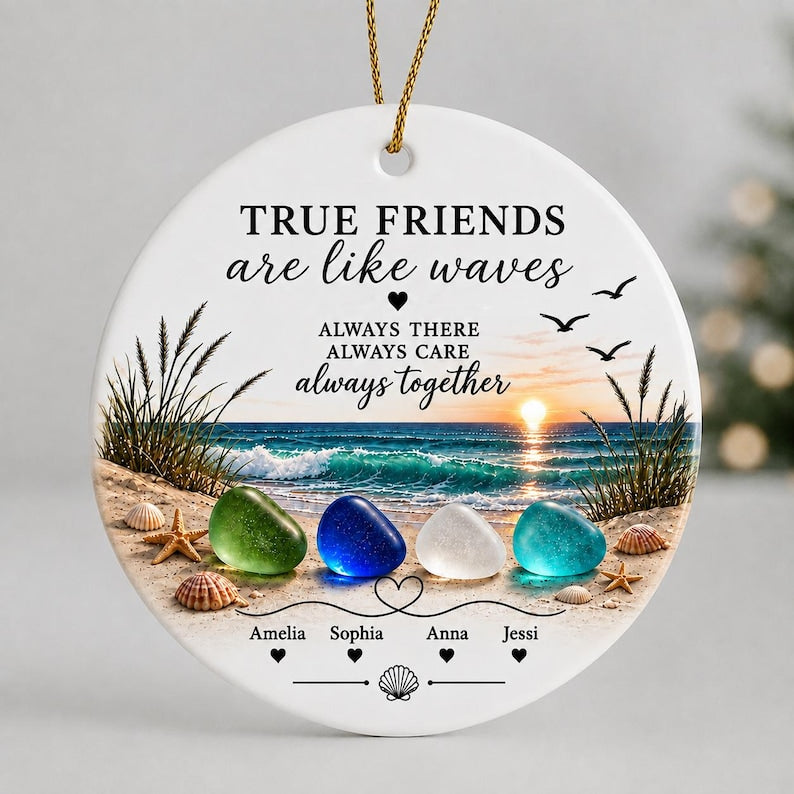 Personalized Best Friend Ornament, Custom Friendship Christmas Ornament, Beach Sea Glass Keepsake, Bestie Gift, Friends Christmas Gif